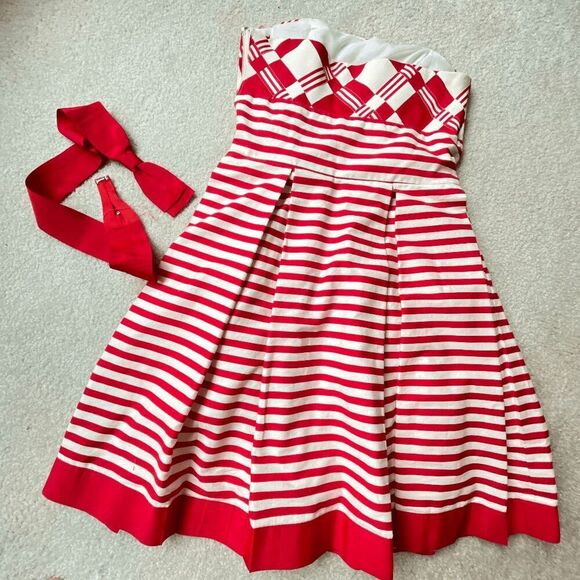 Vintage 1950s Style Victor Costa Strapless Dress Woven Ribbon Bodice - Picture 5 of 13